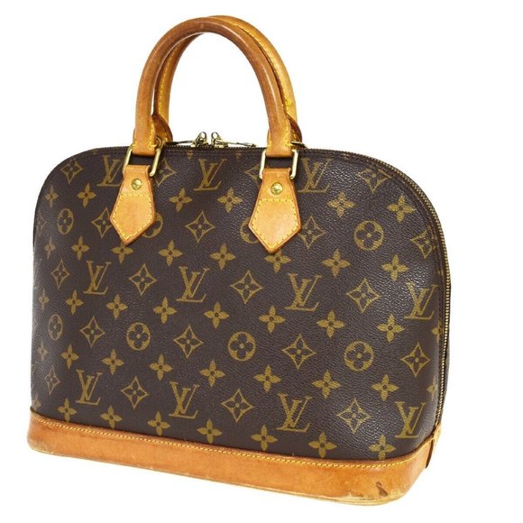 Authentic LOUIS VUITTON LV Logo Alma Hand Bag Monogram Leather Brown France - Picture 11 of 16